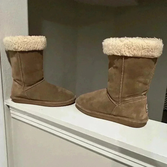 Winter Boots Bearpaw Tan Suede Marissa Boots Wool Blend Collar womens size 10 - Picture 1 of 11